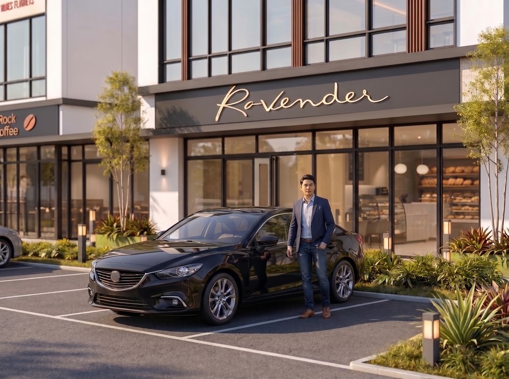 Spacious car park in front of Ionera's retail shop lots