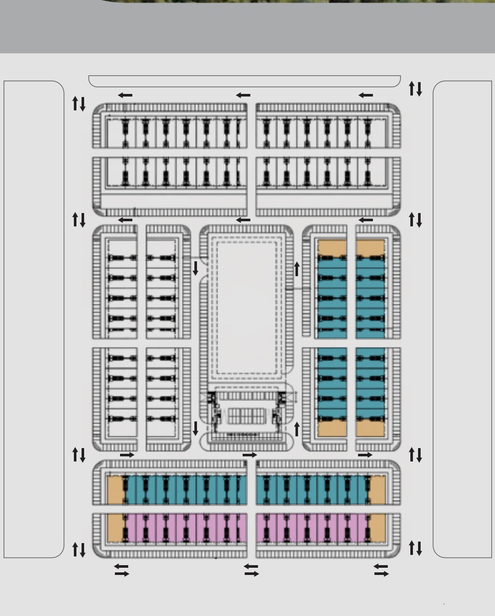 Top-down site layout diagram of the commercial shop lot precinct